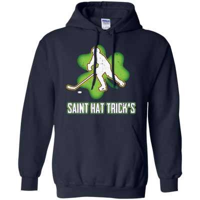 Saint Hat Trick's Hockey Shamrock St Patricks Day-T-Shirt & Hoodie-Pullover Hoodie-Navy