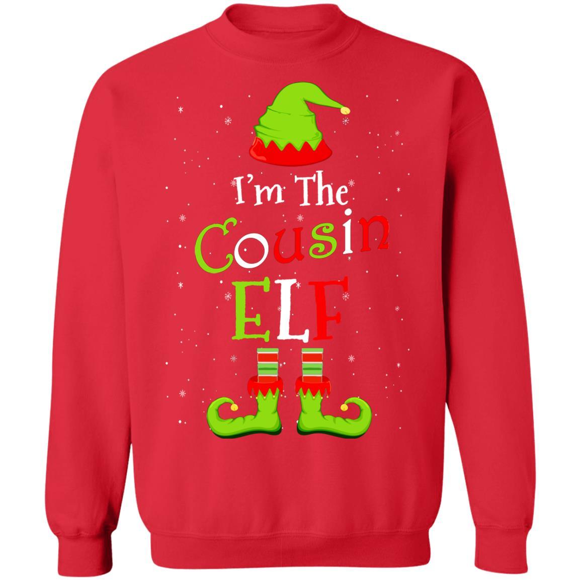 I'm The Cousin Elf Family Matching Funny Christmas Group Gift-T-Shirt & Sweatshirt-Crewneck Sweatshirt-Red