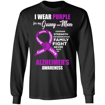 Alzheimer's Awareness I Wear Purple For My Granny and Mom-T-Shirt & Hoodie-Long Sleeve T-Shirt-Black