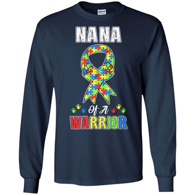 Nana Of A Warrior Support Autism Awareness Gift-T-Shirt & Hoodie-Long Sleeve T-Shirt-Navy