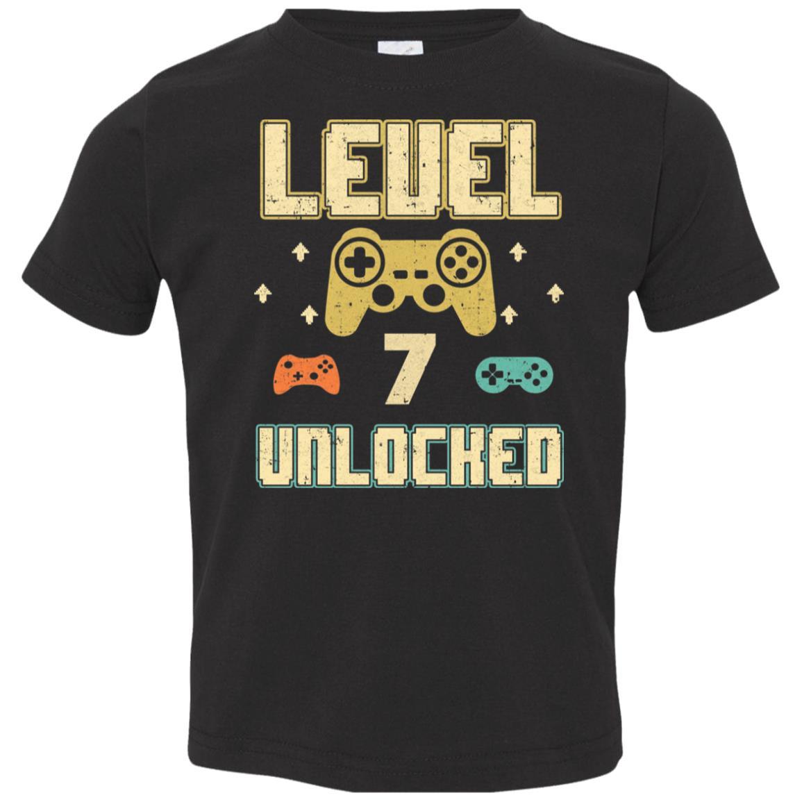 Level 7 Unlocked Video Gamer 7th Birthday Gift Youth-Youth Shirt-Toddler T-Shirt-Black