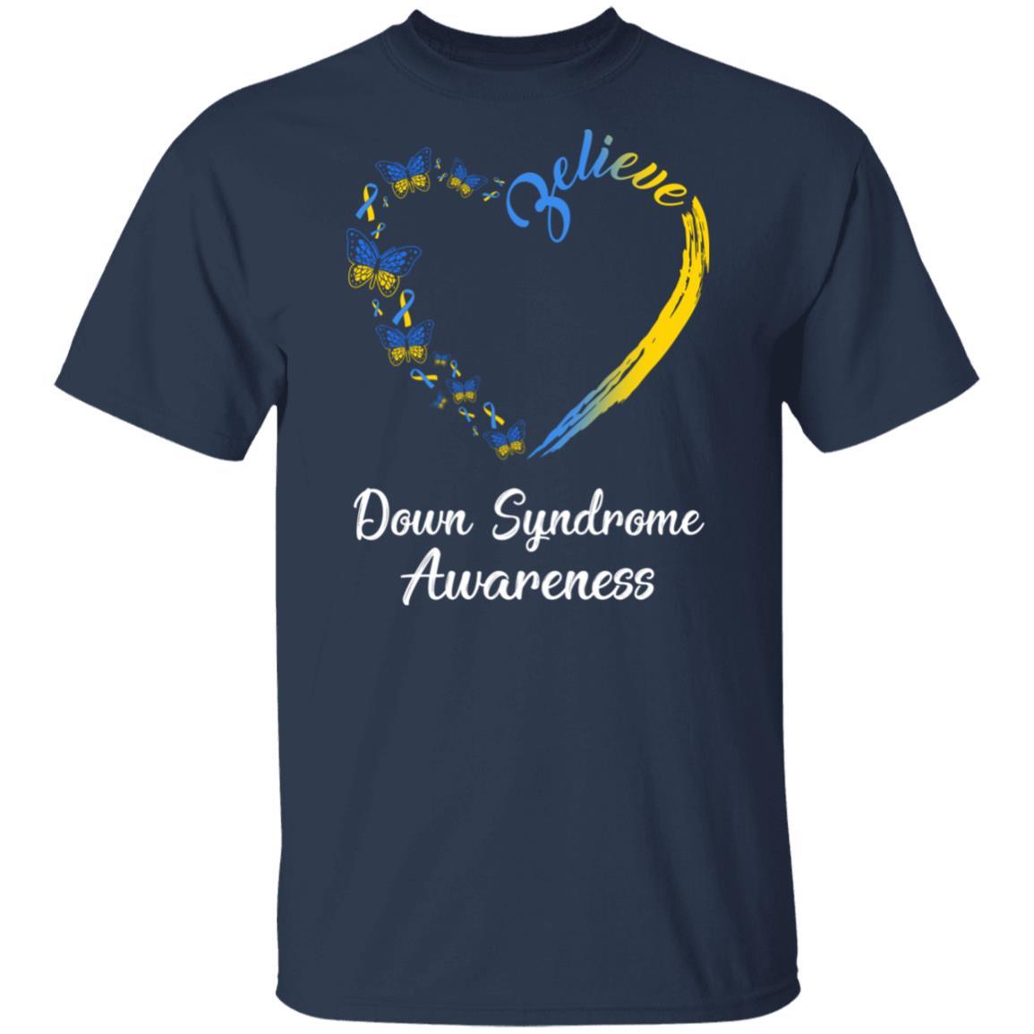 Butterfly Believe Down Syndrome Awareness Ribbon Gifts-T-Shirt & Hoodie-Classic T-Shirt-Navy