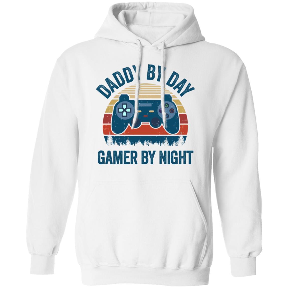 Daddy By Day Gamer By Night Funny Video Game-T-Shirt & Hoodie-Pullover Hoodie-White