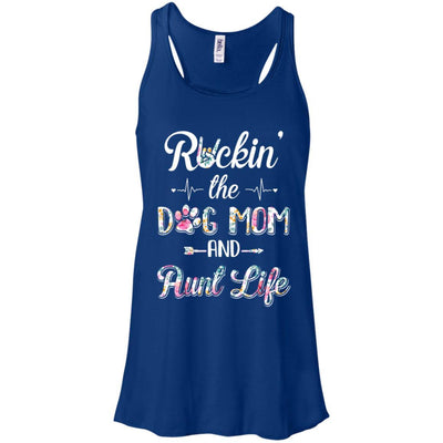 Rockin The Dog Mom Aunt Life Mothers Day Dog Lovers-T-Shirt & Tank Top-Women's Flowy Racerback Tank-True Royal