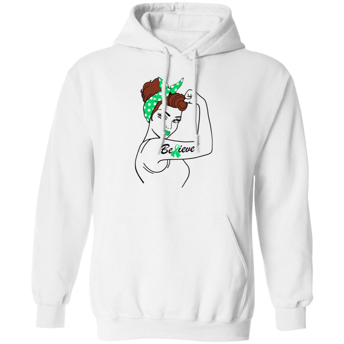 Support Lymphoma Liver Cancer Awareness Warrior Believe-T-Shirt & Hoodie-Pullover Hoodie-White