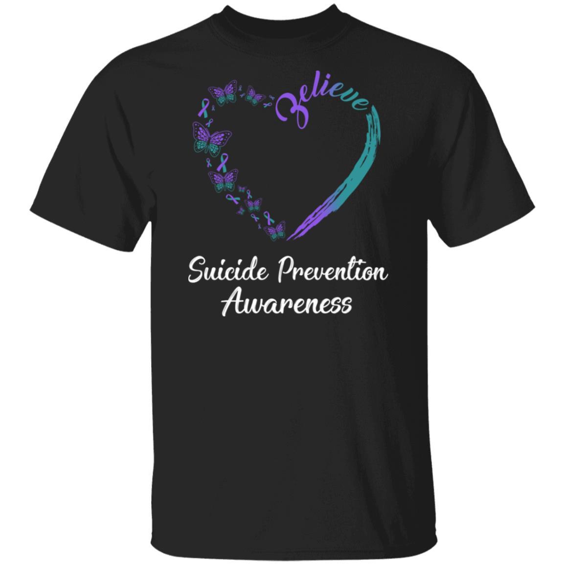 Butterfly Believe Suicide Prevention Awareness Ribbon Gifts-T-Shirt & Hoodie-Classic T-Shirt-Black