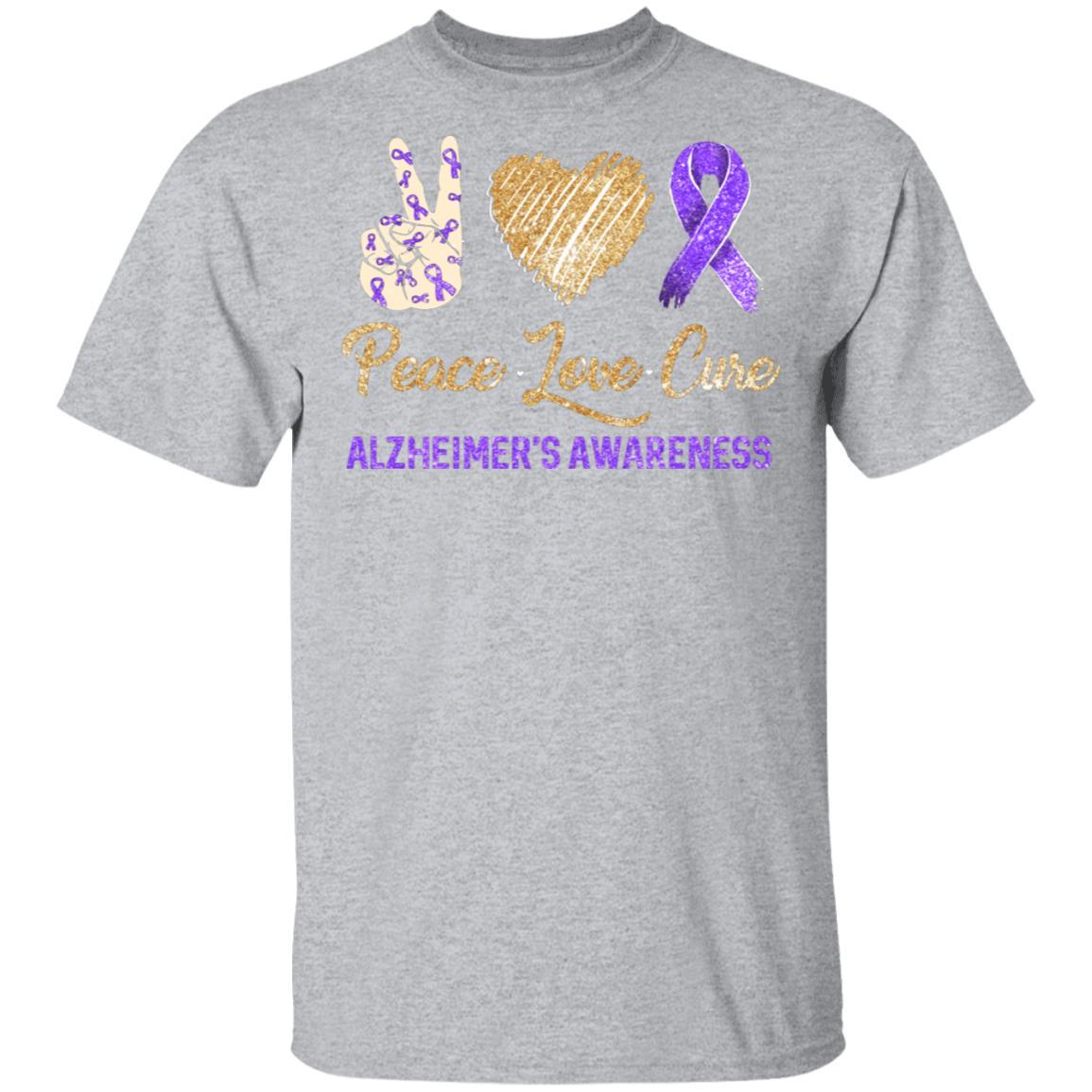 Peace Love Cure Alzheimer's Awareness-T-Shirt & Hoodie-Classic T-Shirt-Sport Grey