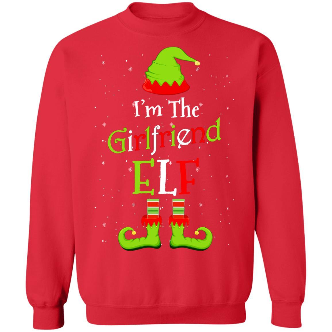 I'm The Girlfriend Elf Family Matching Funny Christmas Group Gift-T-Shirt & Sweatshirt-Crewneck Sweatshirt-Red