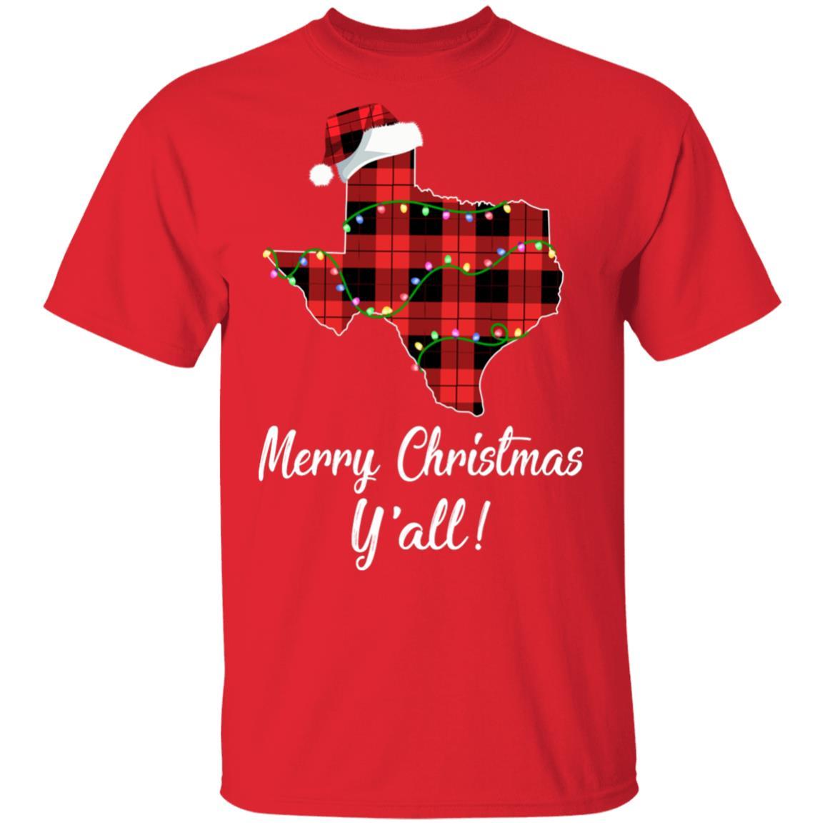 Merry Christmas Y'all Texas State Red Plaid Gift-T-Shirt & Sweatshirt-Classic T-Shirt-Red