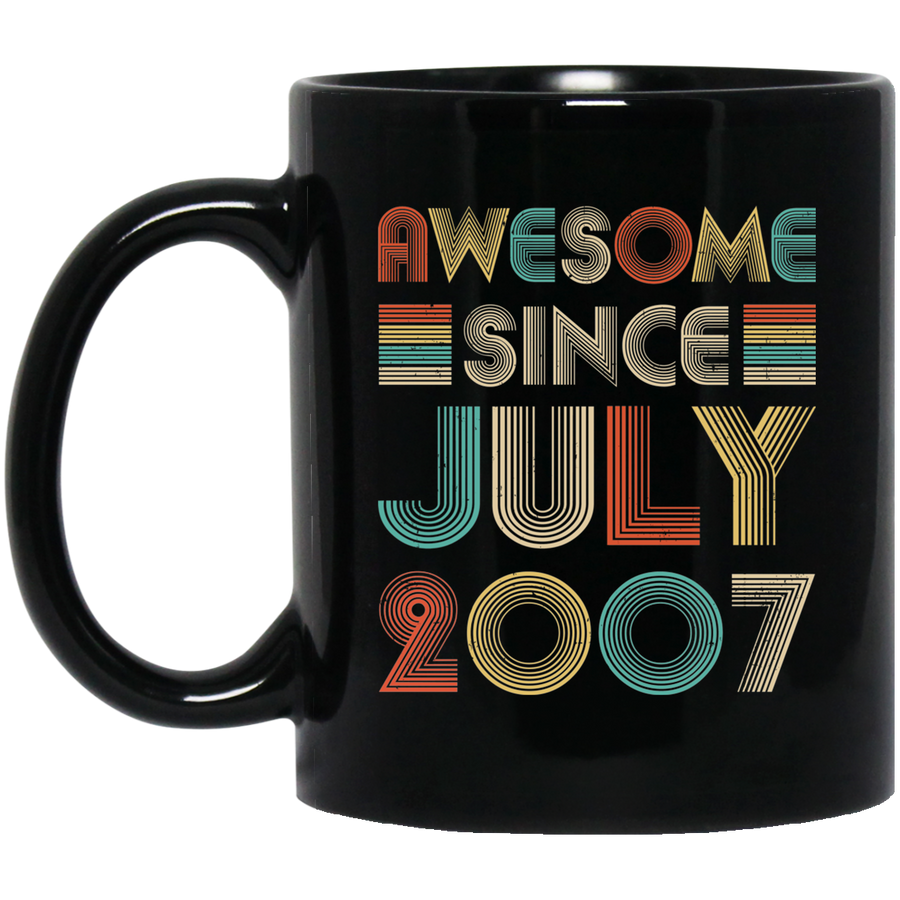 Awesome Since July 2007 Vintage 14th Birthday Gifts Mug-Coffee Mug-BM11OZ 11 oz. Black Mug-Black