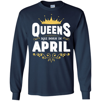 Queens Are Born In April-T-Shirt & Hoodie-Long Sleeve T-Shirt-Navy
