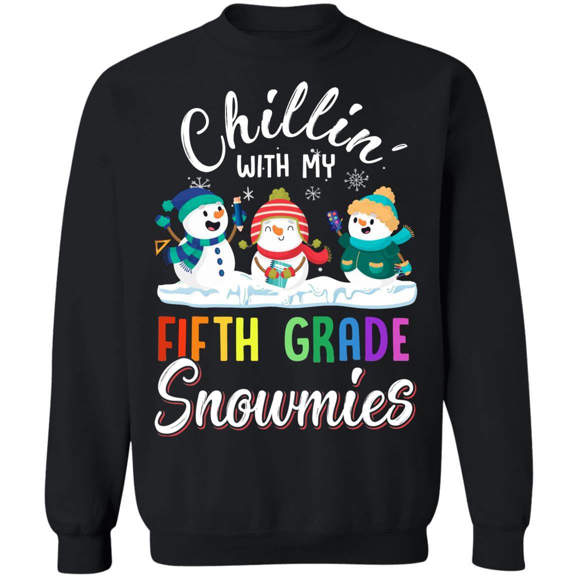 Chillin' With Fifth Grade Snowmies Christmas Teacher Gifts-T-Shirt & Sweatshirt-Crewneck Sweatshirt-Black