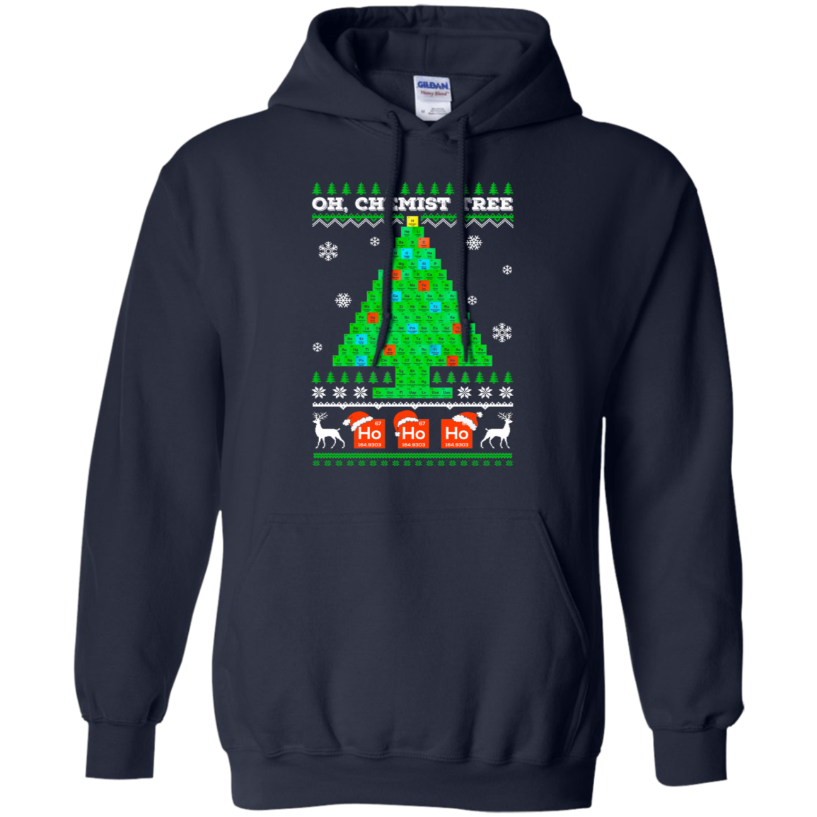 Oh Chemistry Tree Science Christmas Ugly Sweater-T-Shirt & Sweatshirt-Pullover Hoodie-Navy