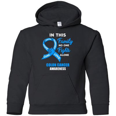 In This Family No One Fights Alone Colon Cancer Awareness Youth-Youth Shirt-Youth Pullover Hoodie-Black