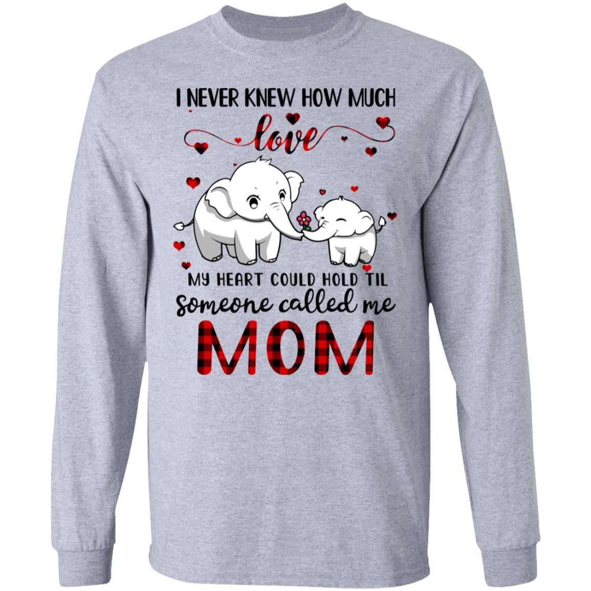 Someone Called Me Mom Elephant Red Plaid Mother's Day-T-Shirt & Hoodie-Long Sleeve T-Shirt-Sport Grey