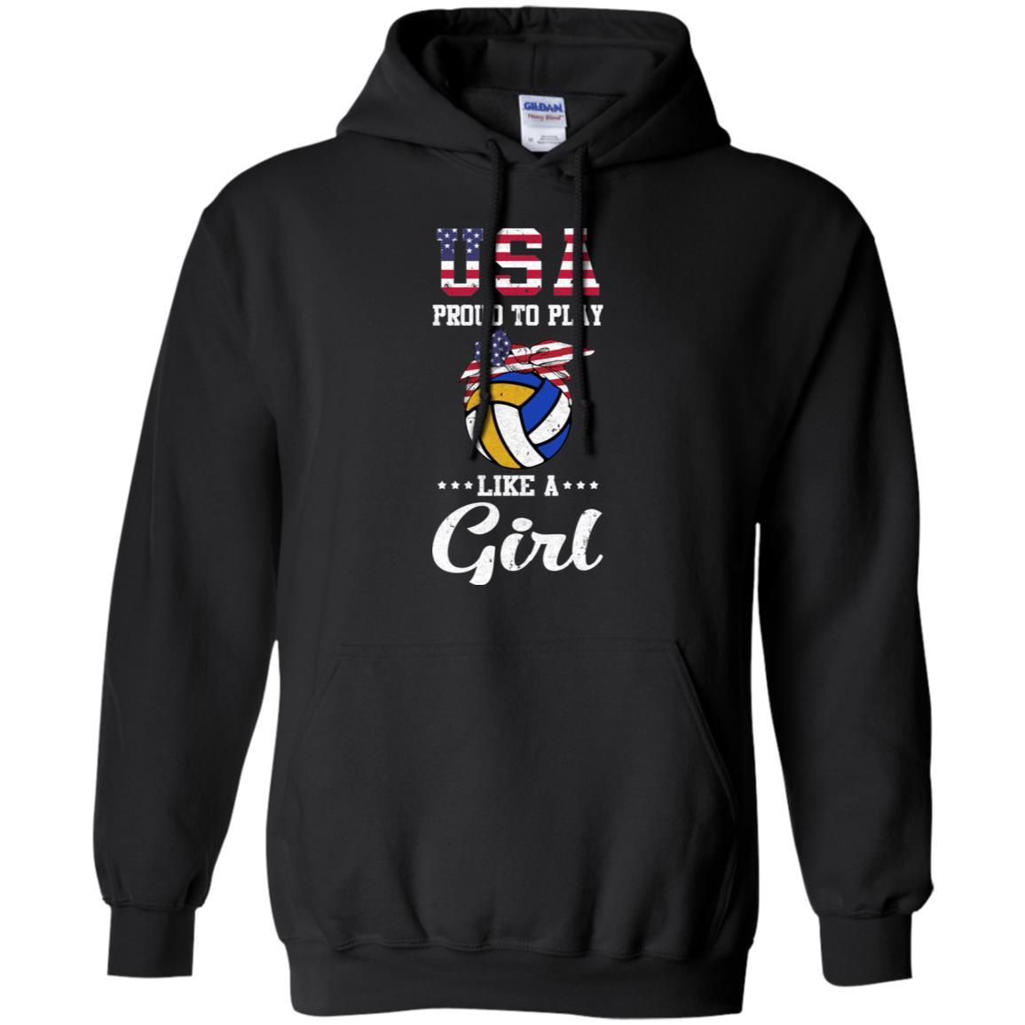 Usa Proud To Play Like A Girl Volleyball-T-Shirt & Tank Top-Pullover Hoodie-Black