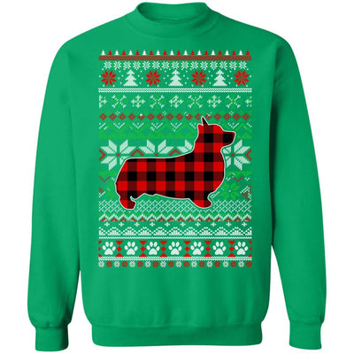 Corgi Red Plaid Ugly Christmas Sweater Gifts-T-Shirt & Sweatshirt-Crewneck Sweatshirt-Irish Green