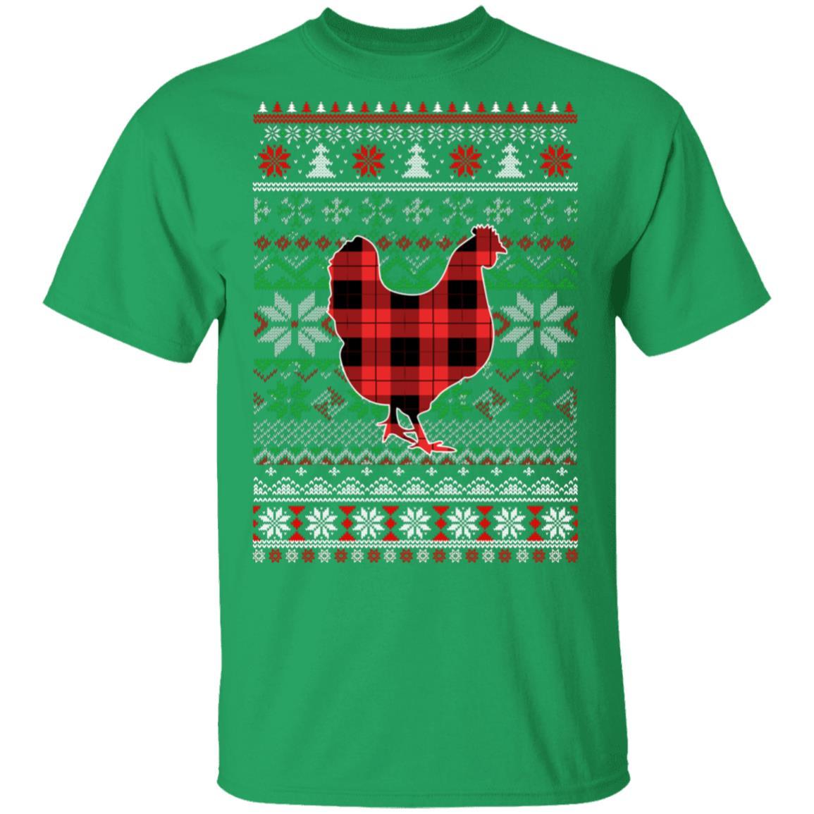 Chicken Red Plaid Ugly Christmas Sweater Funny Gifts-T-Shirt & Sweatshirt-Classic T-Shirt-Irish Green