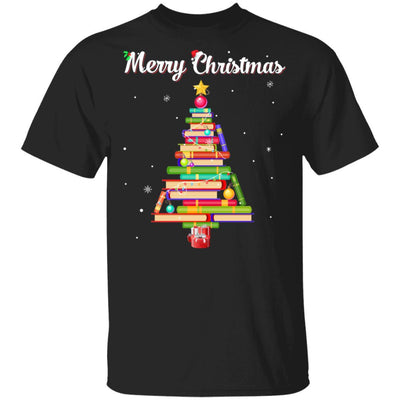 Merry Christmas Tree Love Reading Books Librarian-T-Shirt & Sweatshirt-Classic T-Shirt-Black