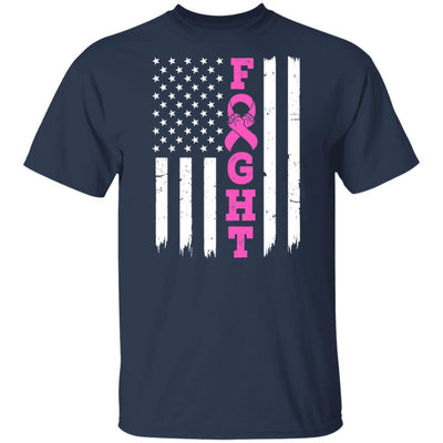 Breast Cancer Awareness American Flag Distressed-T-Shirt & Hoodie-Classic T-Shirt-Navy