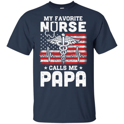 My Favorite Nurse Calls Me Papa USA Flag Father's Day-T-Shirt & Hoodie-Classic T-Shirt-Navy