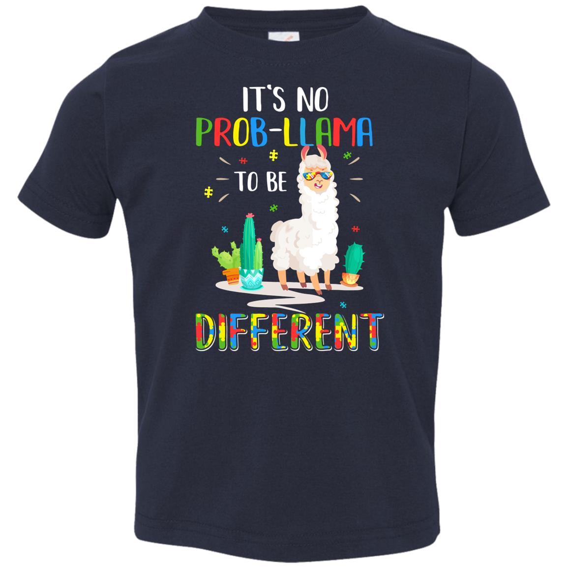 No Prob Llama To Be Different Llama Autism Awareness Gift Youth-Youth Shirt-Toddler T-Shirt-Navy