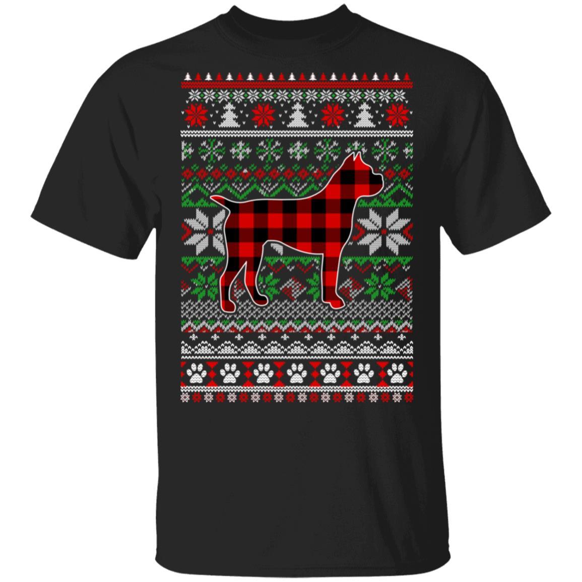 Boxer Red Plaid Ugly Christmas Sweater Gifts-T-Shirt & Sweatshirt-Classic T-Shirt-Black