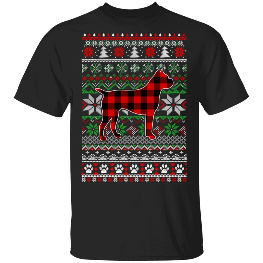 Boxer Red Plaid Ugly Christmas Sweater Gifts-T-Shirt & Sweatshirt-Classic T-Shirt-Black