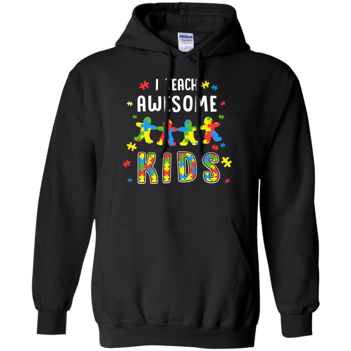 I Teach Awesome Kids Autism Awareness Puzzle Teacher-T-Shirt & Hoodie-Pullover Hoodie-Black