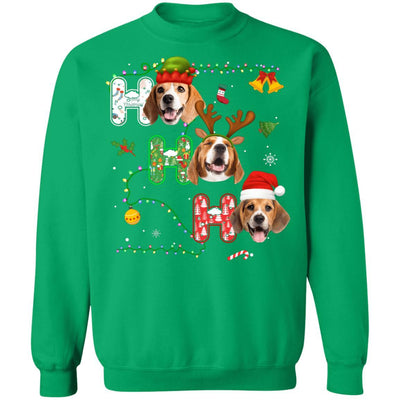 Christmas Ho Ho Ho Beagle Lover Funny Xmas Gift-T-Shirt & Sweatshirt-Crewneck Sweatshirt-Irish Green