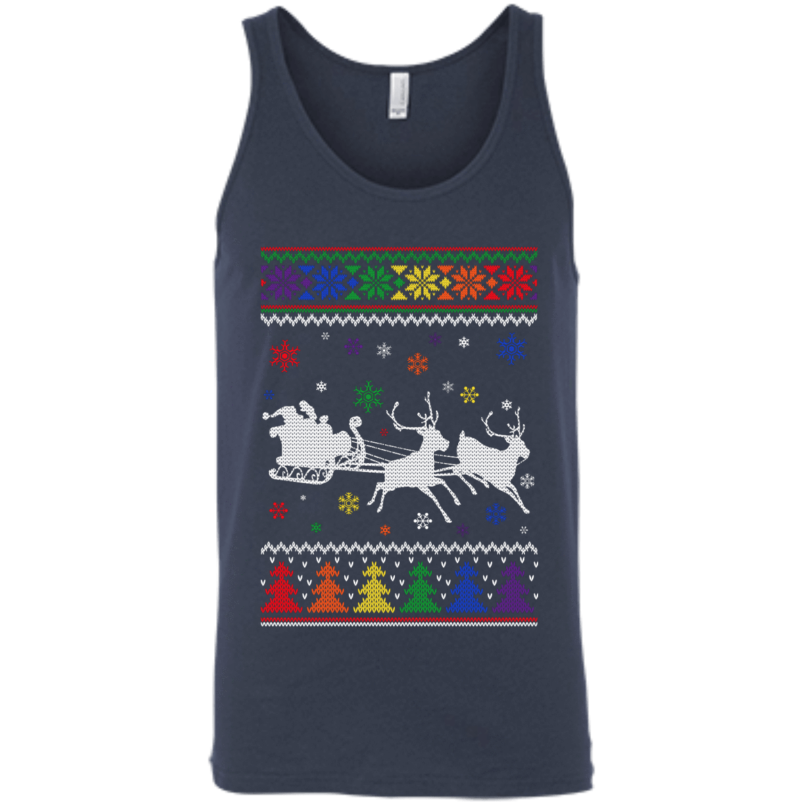 Rainbow Christmas Through The Snow Together-T-Shirt & Hoodie-Unisex Tank-Navy