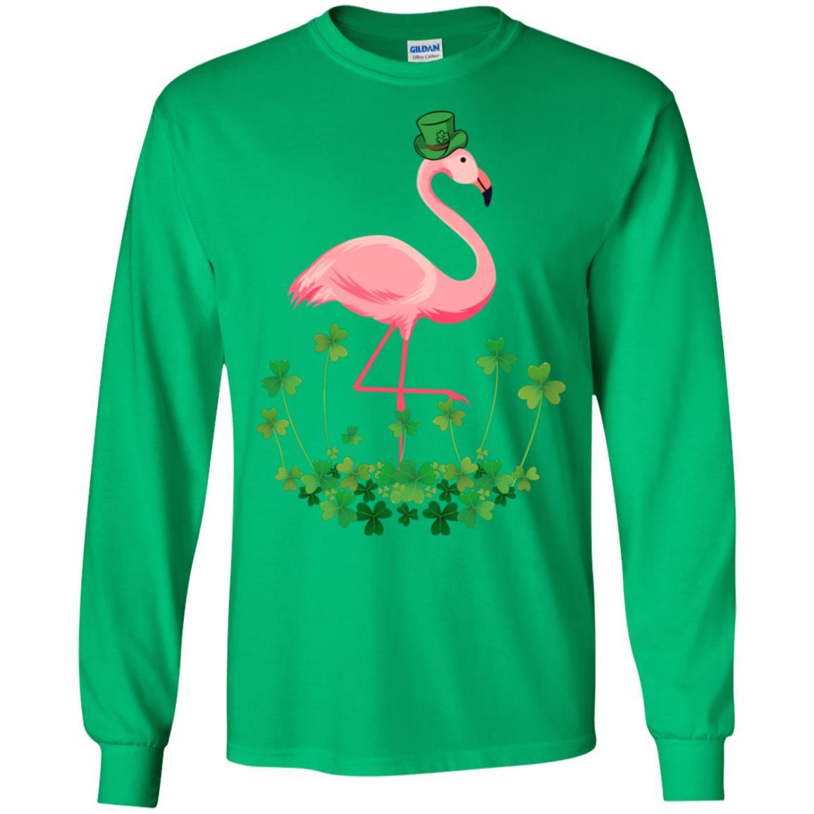 Flamingo Shamrock Happy St Patrick's Day-T-Shirt & Hoodie-Long Sleeve T-Shirt-Irish Green