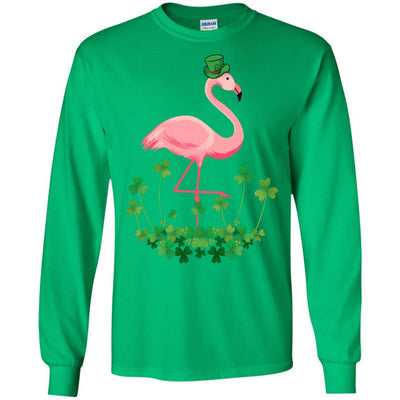 Flamingo Shamrock Happy St Patrick's Day-T-Shirt & Hoodie-Long Sleeve T-Shirt-Irish Green
