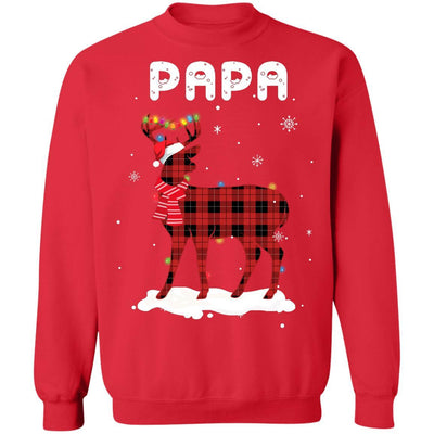 Papa Deer Red Plaid Christmas Family Matching Pajamas-T-Shirt & Sweatshirt-Crewneck Sweatshirt-Red