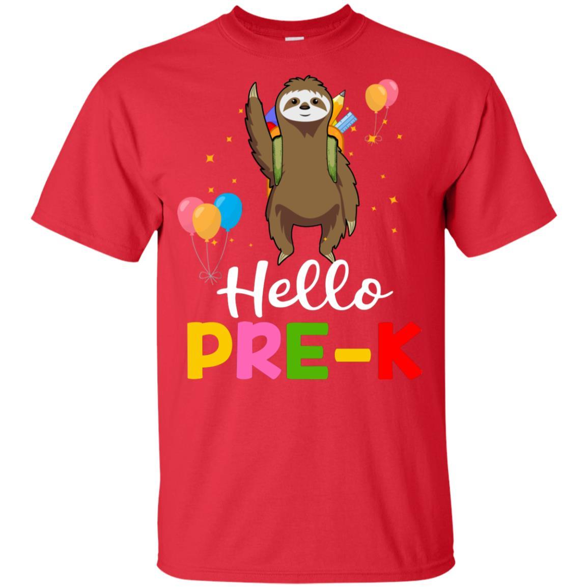 Funny Hello Pre-K Gift Back To School Sloth Gift Youth-Youth Shirt-Youth T-Shirt-Red