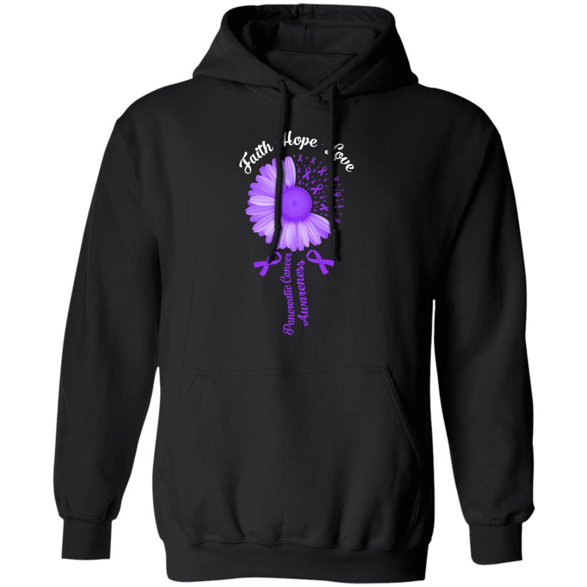 Faith Hope Love Purple Ribbon Pancreatic Cancer Awareness-T-Shirt & Hoodie-Pullover Hoodie-Black