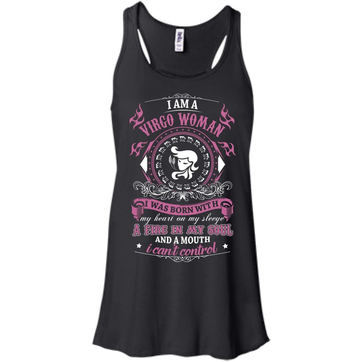 I Am A Virgo Woman I Was Born With My Heart On My Sleeve-T-Shirt & Hoodie-Women's Flowy Racerback Tank-Black