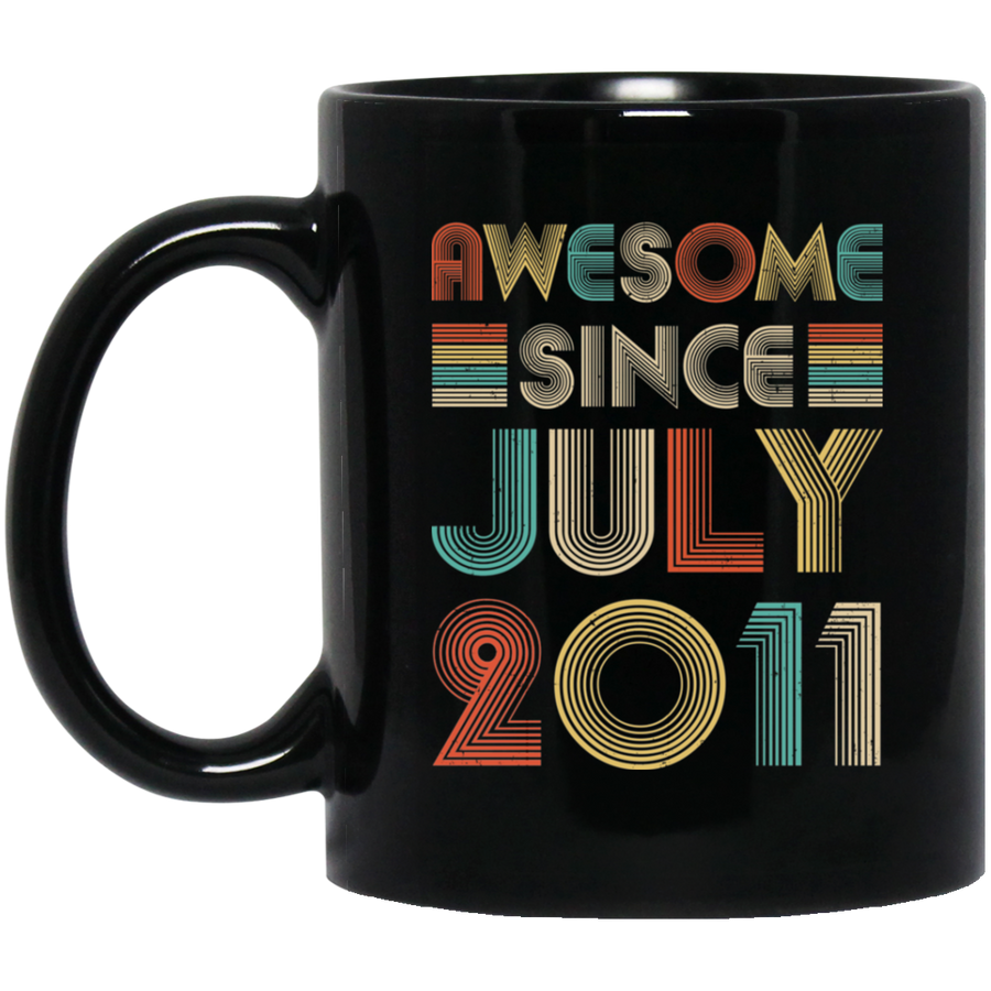 Awesome Since July 2011 Vintage 10th Birthday Gifts Youth Mug-Coffee Mug-BM11OZ 11 oz. Black Mug-Black
