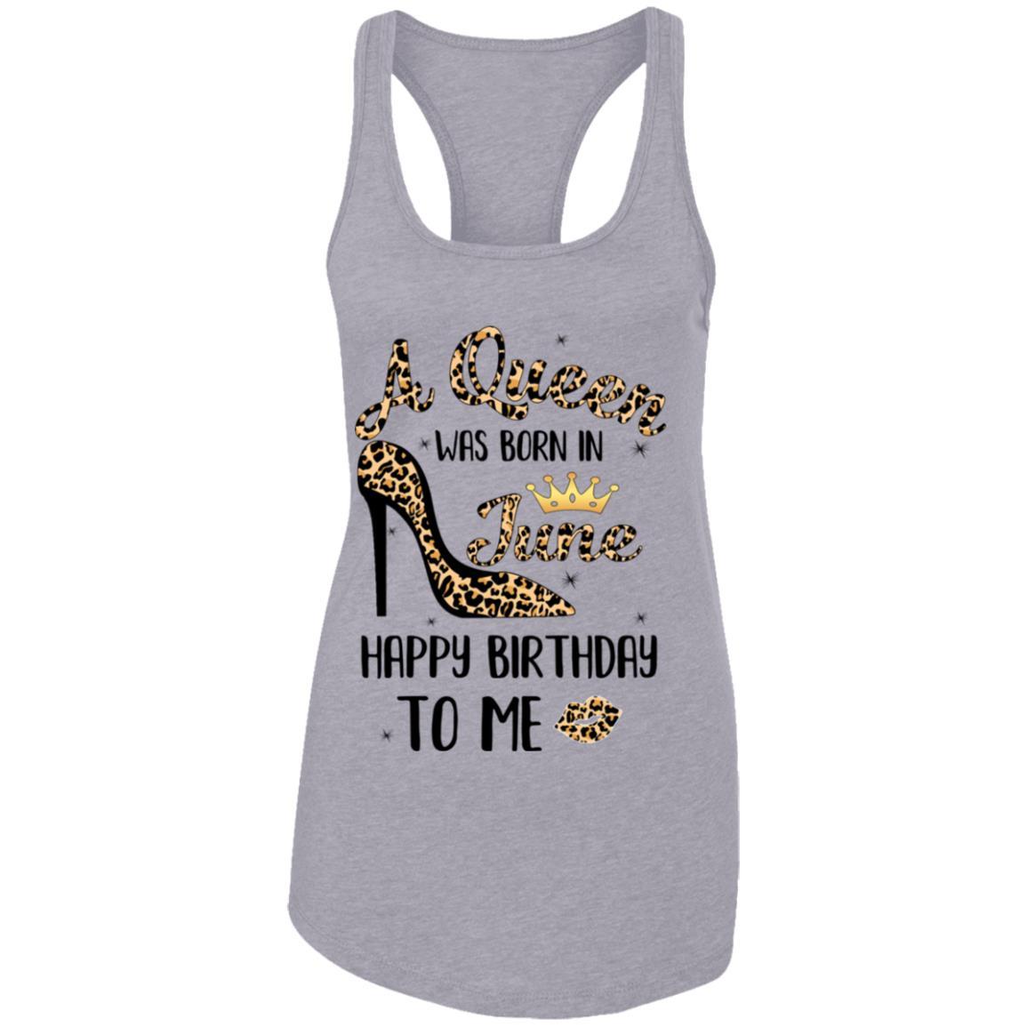 Born In June Girl Leopard High Heels Birthday Women Gift-T-Shirt & Tank Top-Women's Ideal Racerback Tank-Heather Grey