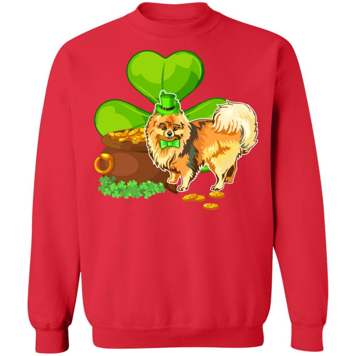 Pomeranian St Patrick's Day Irish Dog Lover Funny Gifts-T-Shirt & Hoodie-Crewneck Sweatshirt-Red