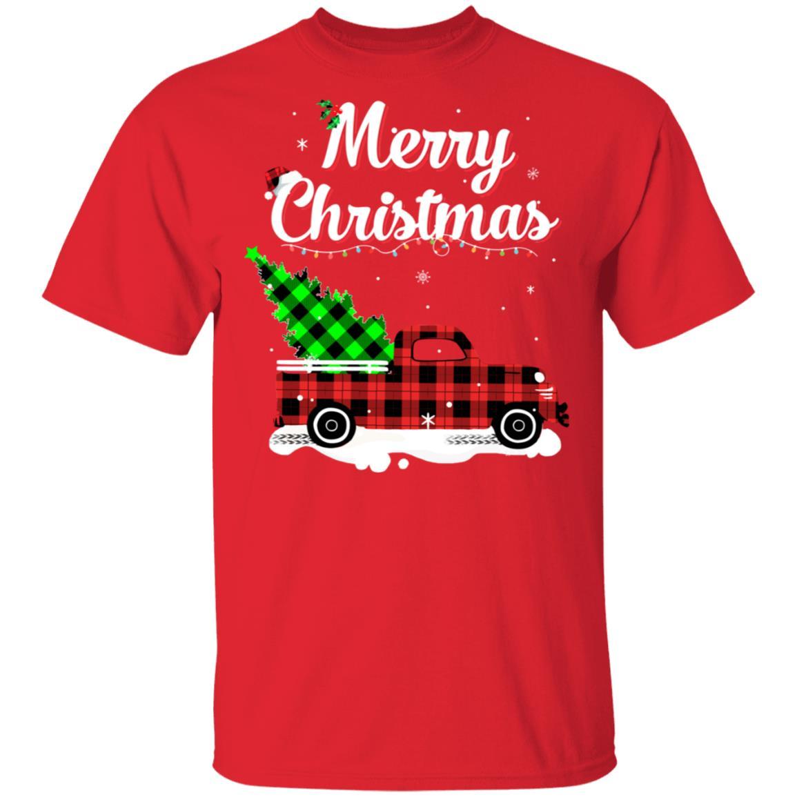 Red Truck Christmas Buffalo Plaid Merry Christmas-T-Shirt & Sweatshirt-Classic T-Shirt-Red
