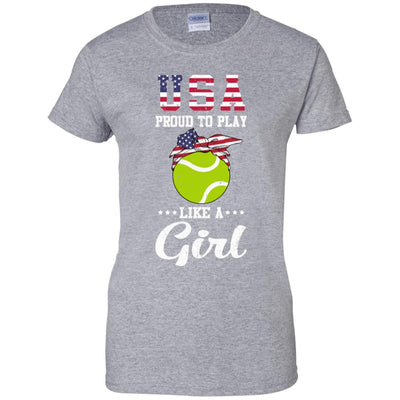 Usa Proud To Play Like A Girl Tennis-T-Shirt & Tank Top-Women's T-Shirt-Sport Grey