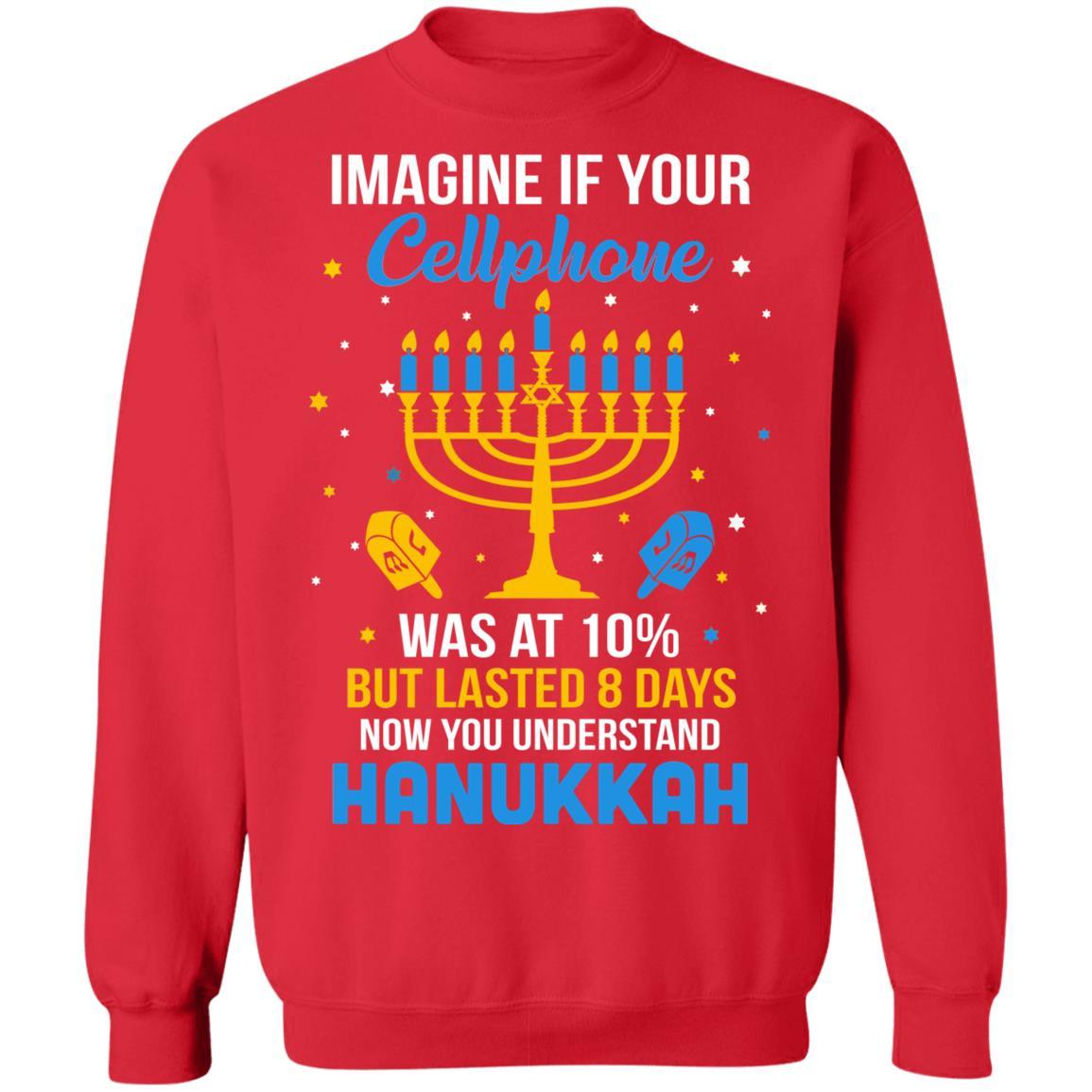 Funny Ugly Hanukkah Chanukah Cellphone Menorah Gifts-T-Shirt & Sweatshirt-Crewneck Sweatshirt-Red