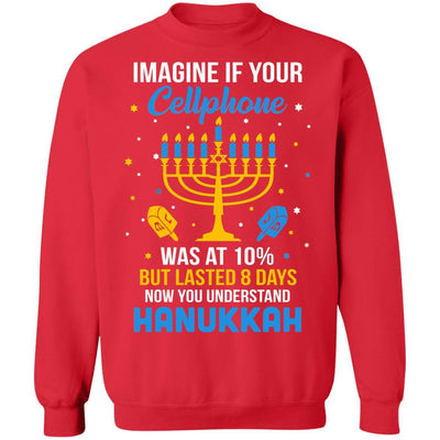 Funny Ugly Hanukkah Chanukah Cellphone Menorah Gifts-T-Shirt & Sweatshirt-Crewneck Sweatshirt-Red