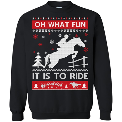 Horse Sweater Christmas Oh What Fun It Is To Ride-T-Shirt & Hoodie-Crewneck Sweatshirt-Black