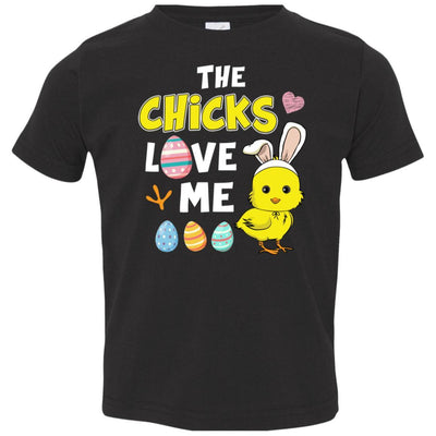 Happy Easter Funny Chick Bunny Ears With Egg Youth-Youth Shirt-Toddler T-Shirt-Black