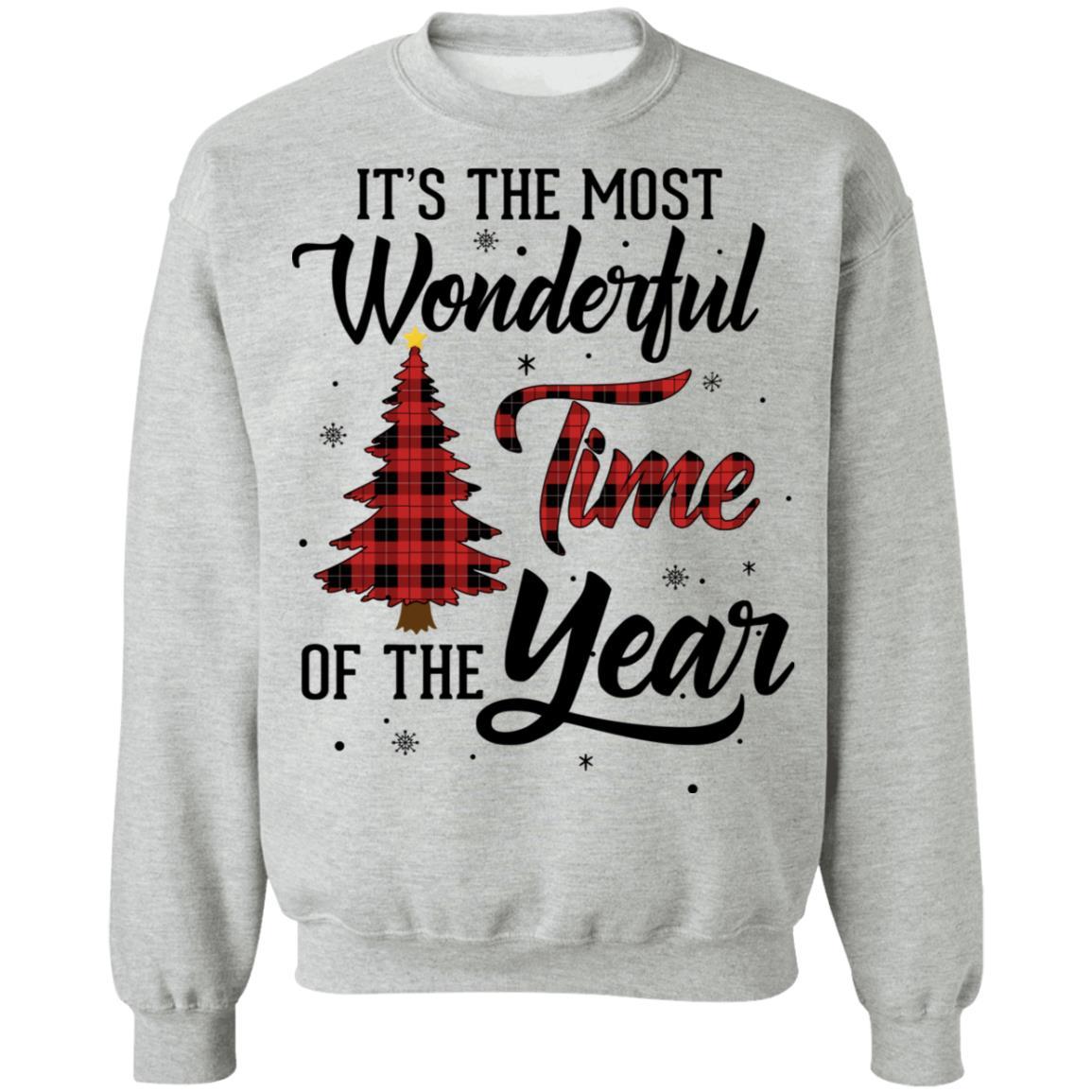 The Most Wonderful Time Of The Year Christmas Buffalo Plaid-T-Shirt & Sweatshirt-Crewneck Sweatshirt-Sport Grey