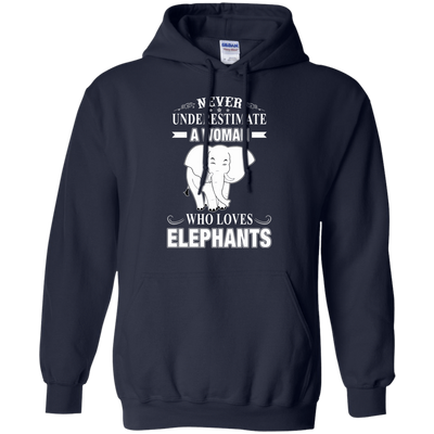 Never Underestimate Woman Loves Elephant-T-Shirt & Hoodie-Pullover Hoodie-Navy