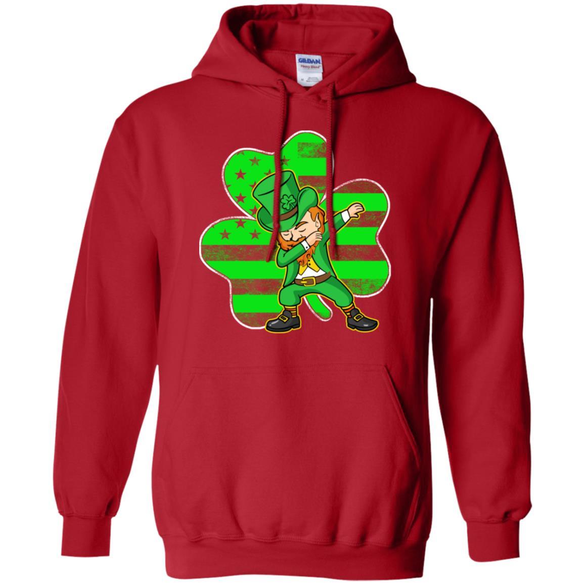 St Patricks Day Leprechaun Dabbing Dab American Flag-T-Shirt & Hoodie-Pullover Hoodie-Red