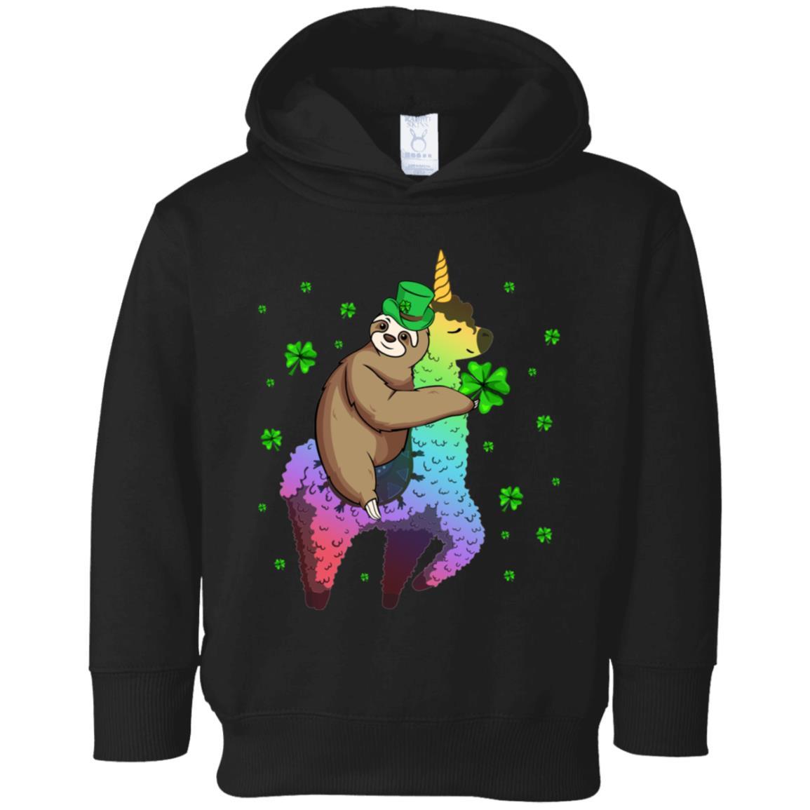 Leprechaun Sloth Riding Llama Unicorn St Patricks Day Youth-Youth Shirt-Toddler Fleece Hoodie-Black